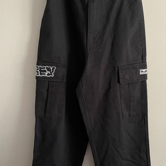 Obey Women 26 Black Grunge 90s Y2K Big Division Embroidered Cargo Pant NWOT - Picture 6 of 14